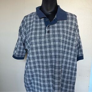Vintage 90s blue and white preppy plaid polo shirt
